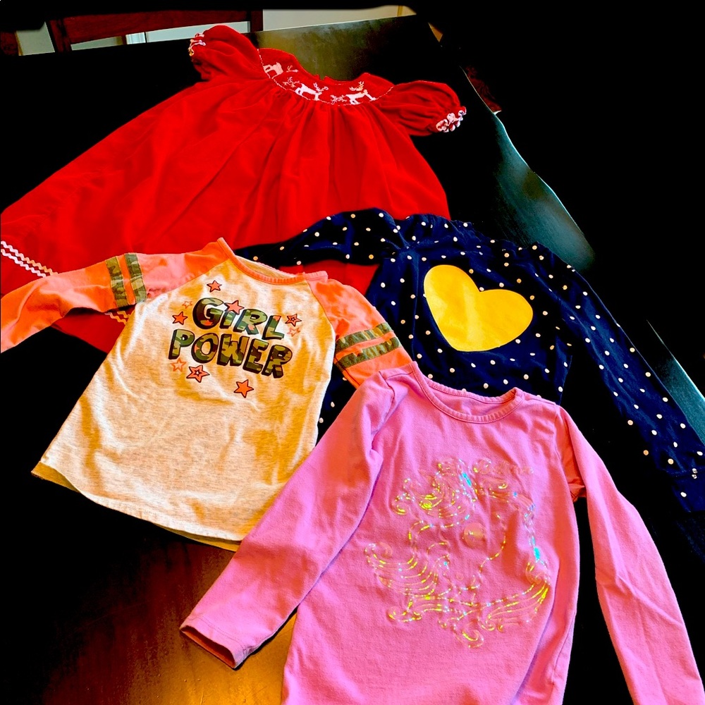 Four Pieces Girl’s Sz 5. Southern Tots Corduroy Christmas Dress & Three T-Shirts